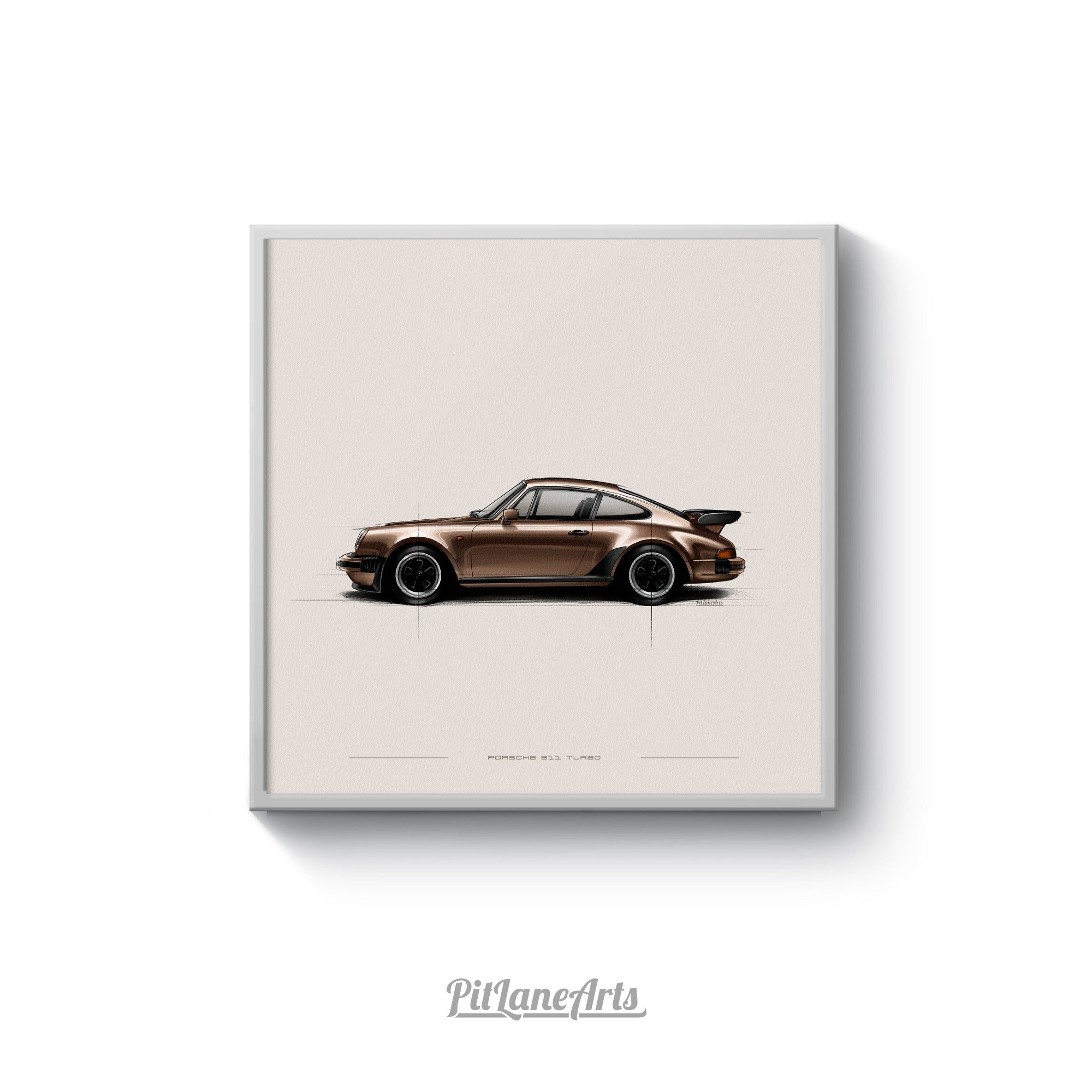 Porsche 911 Turbo 930 art print on white background