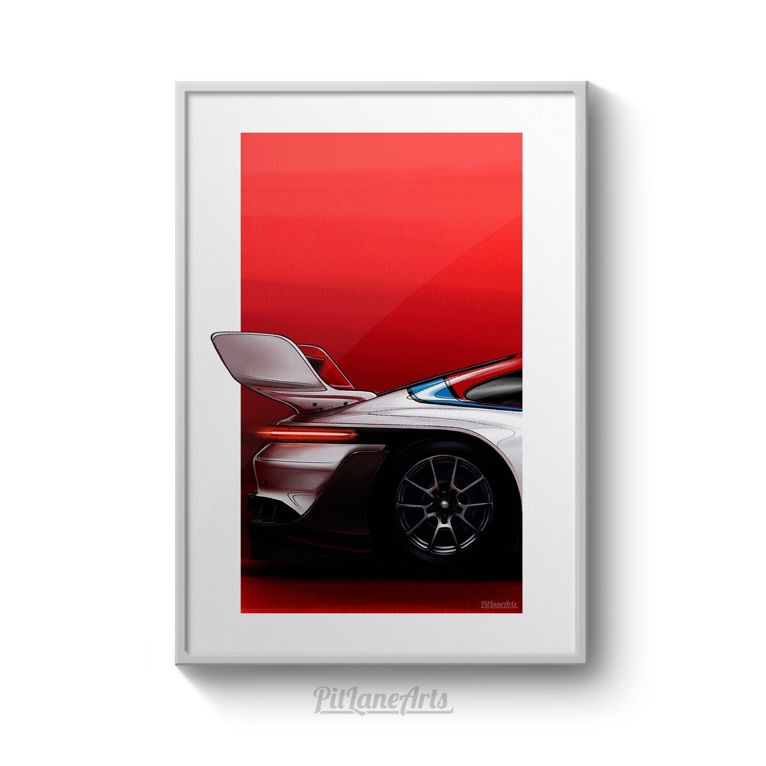 Porsche 911 GT3 R Rennsport art print on white background