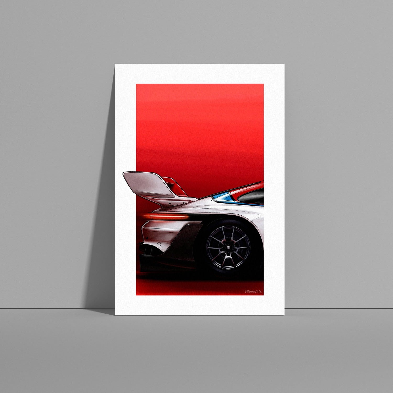 Porsche 911 GT3 R Rennsport art print shown on a wall at home