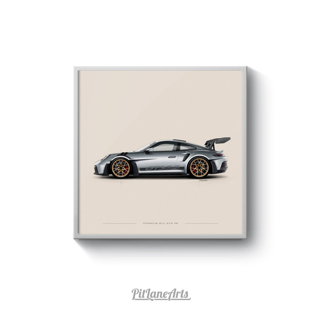 Porsche 911 GT3 RS art print on white background