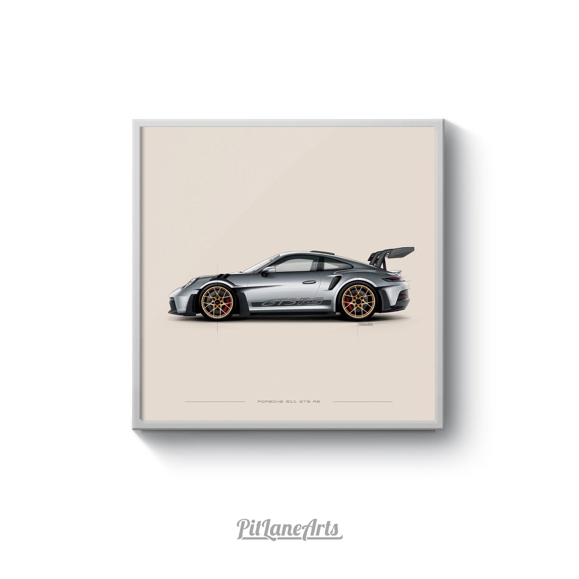 Porsche 911 GT3 RS art print on white background