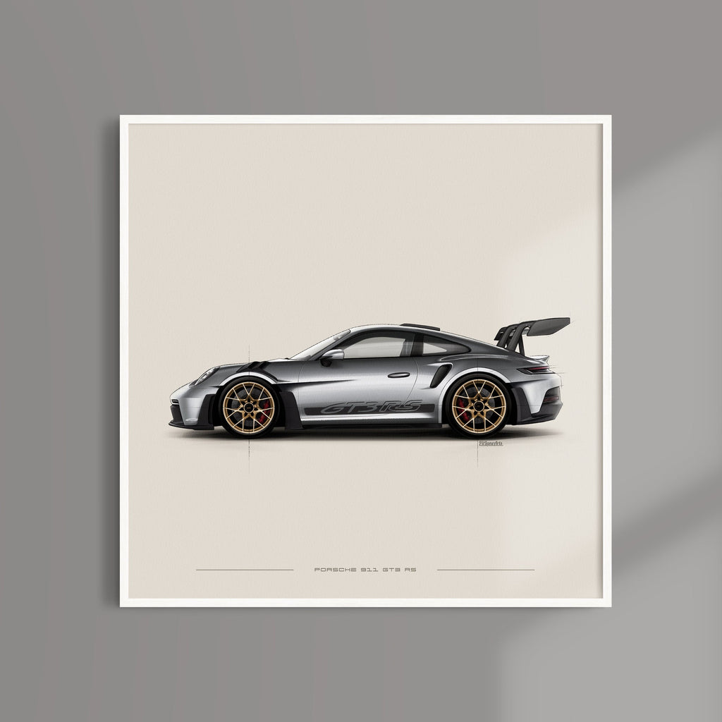 Porsche 911 GT3 RS art print styled in a living room setting