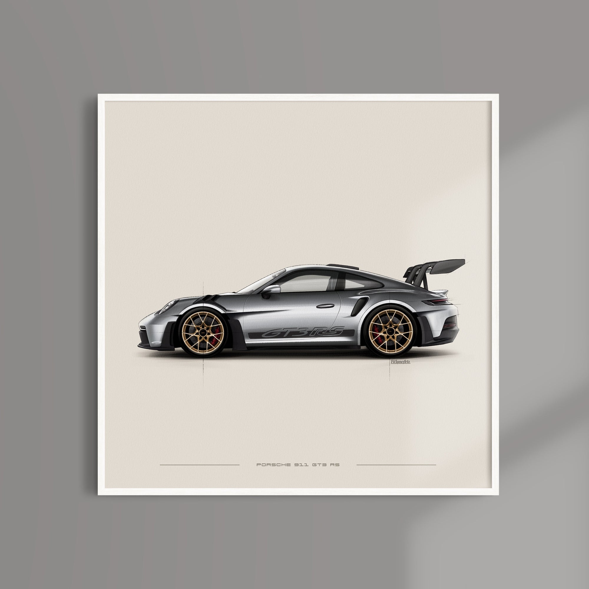 Porsche 911 GT3 RS art print styled in a living room setting