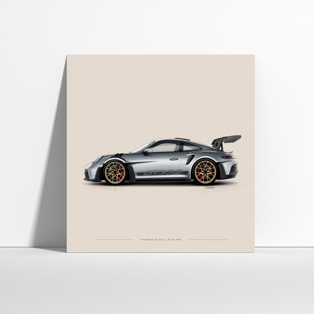 Porsche 911 GT3 RS art print styled in an interior space