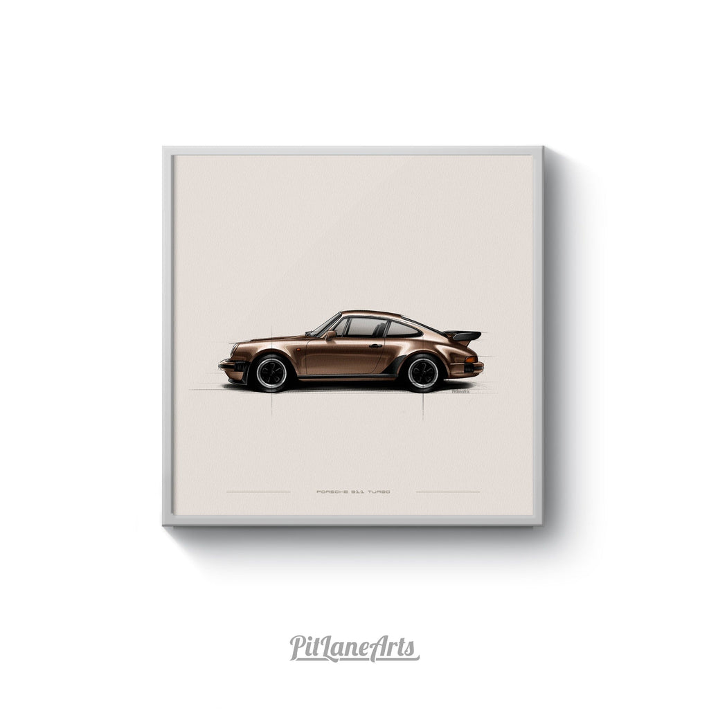 Porsche 911 Turbo 930 art print on white background