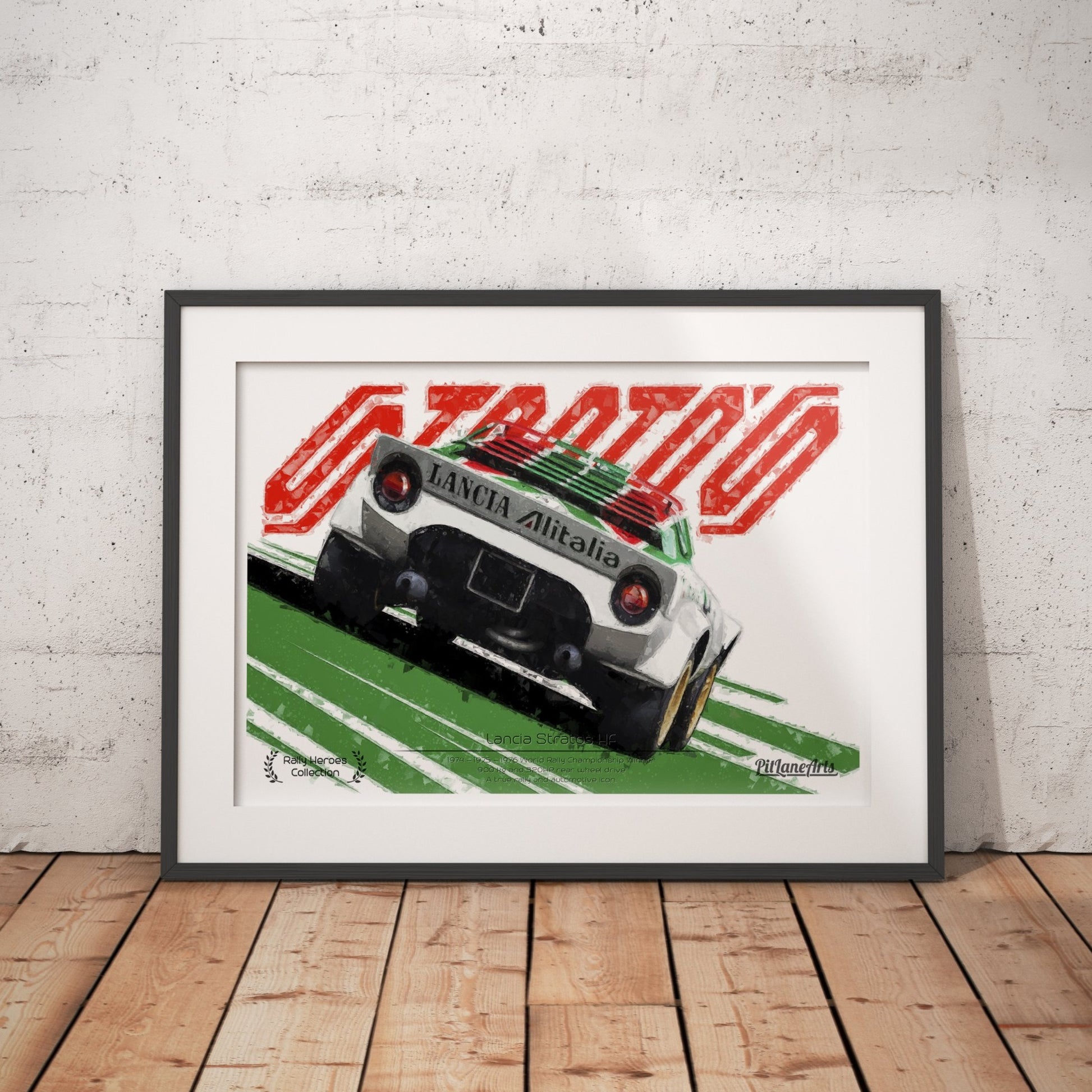 Framed Lancia Stratos Poster print on the floor - PitLaneArts