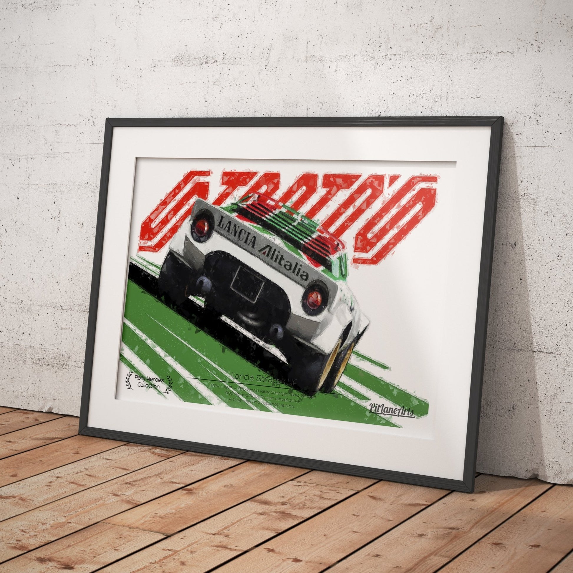 Framed Lancia Stratos Poster print on the floor - PitLaneArts