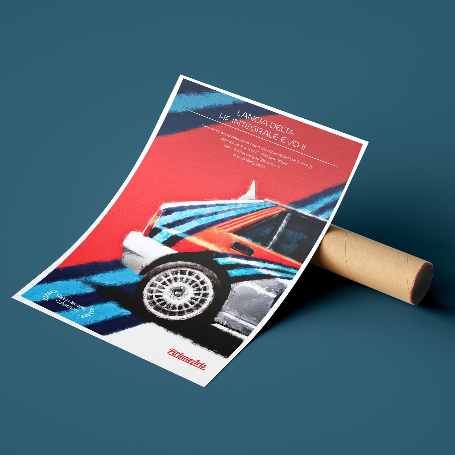 Lancia Delta HF Integrale Poster print over delivery tube - PitLaneArts