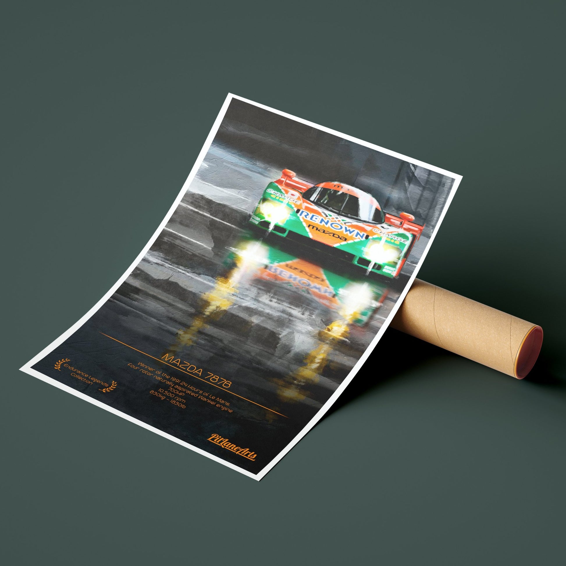 Mazda 787 B Le Mans race car Poster print over tube - PitLaneArts