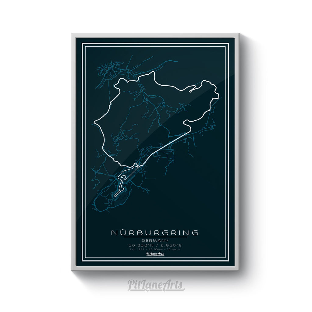 Nurburgring race track dark blue print