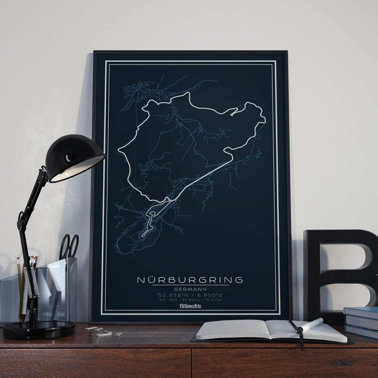 Nurburgring race track dark blue print