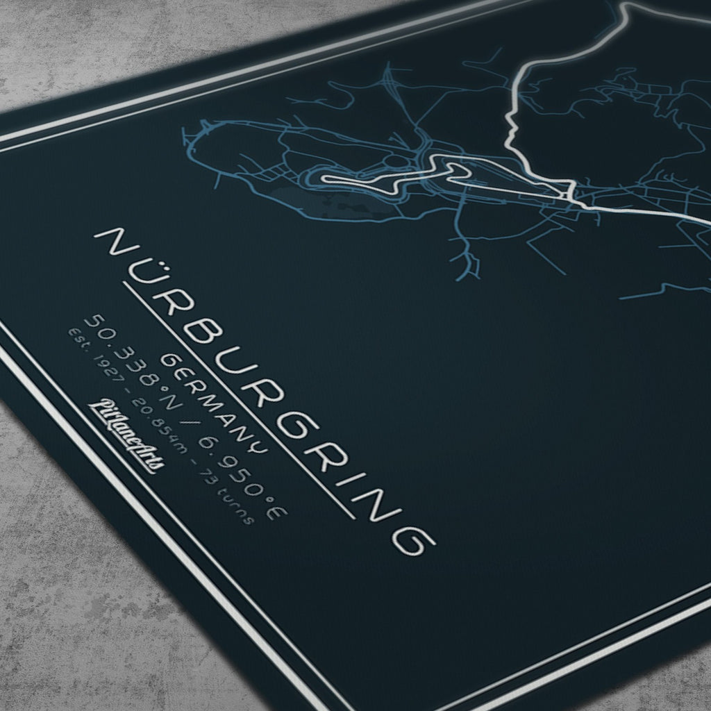 Nurburgring race track dark blue print detail