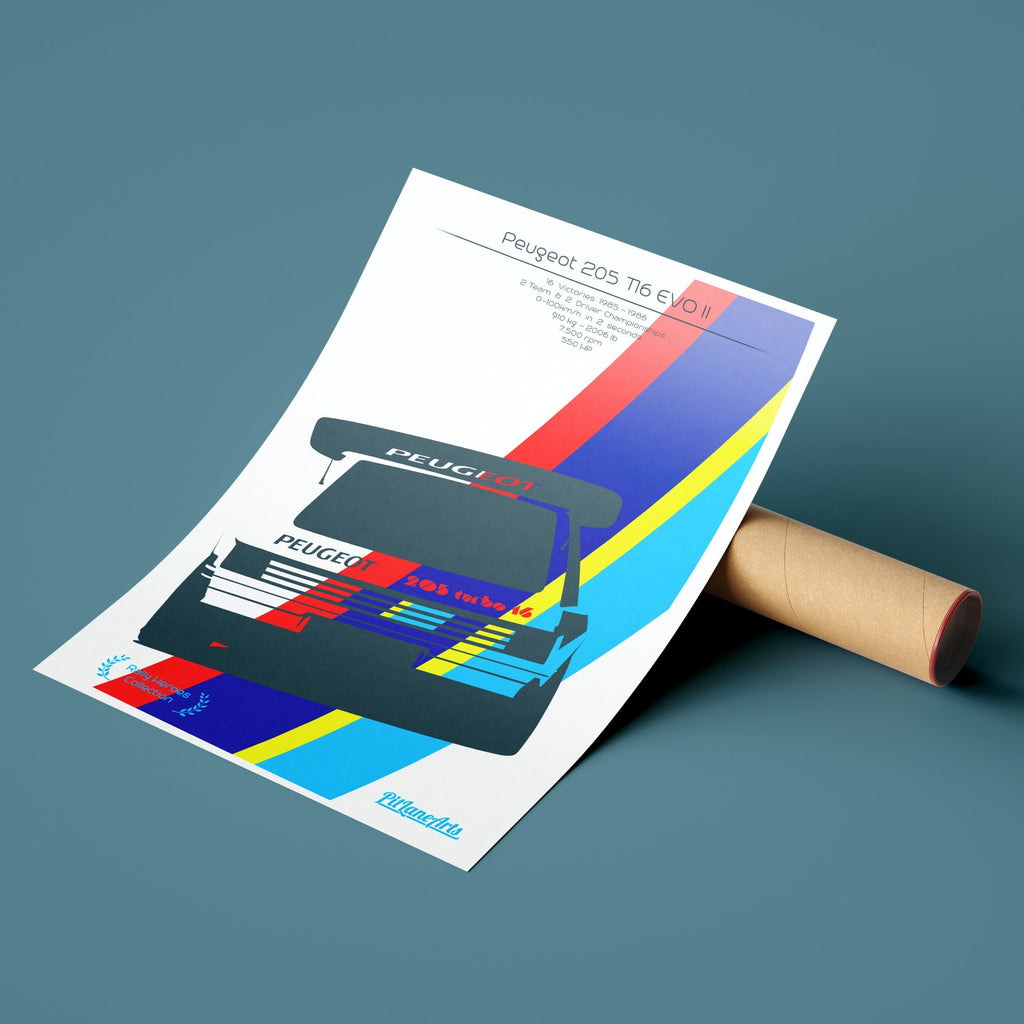 Peugeot 205 T16 EVO 2 Poster print over delivery tube - PitLaneArts