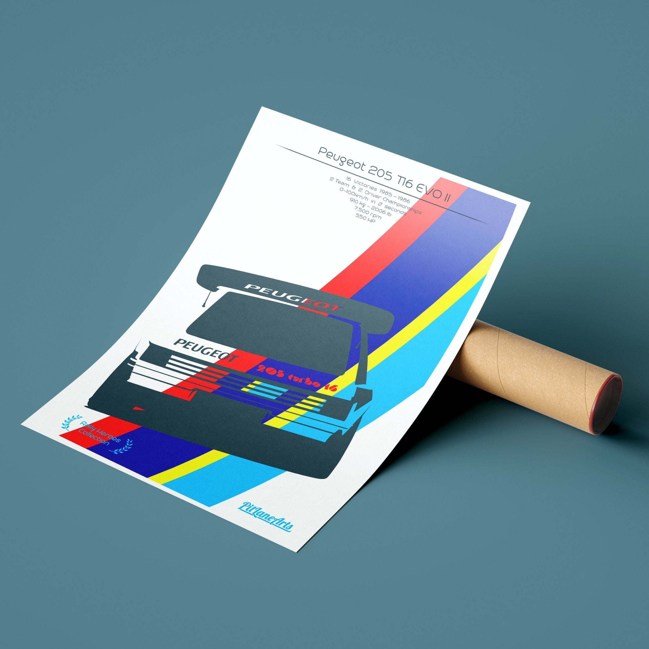 Peugeot 205 T16 EVO 2 Poster print over delivery tube - PitLaneArts