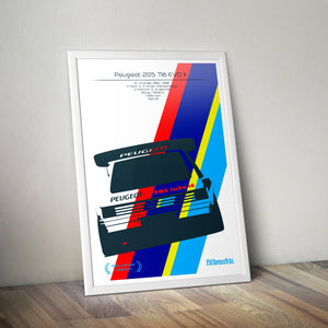 Framed Peugeot 205 T16 EVO 2 Poster print - PitLaneArts