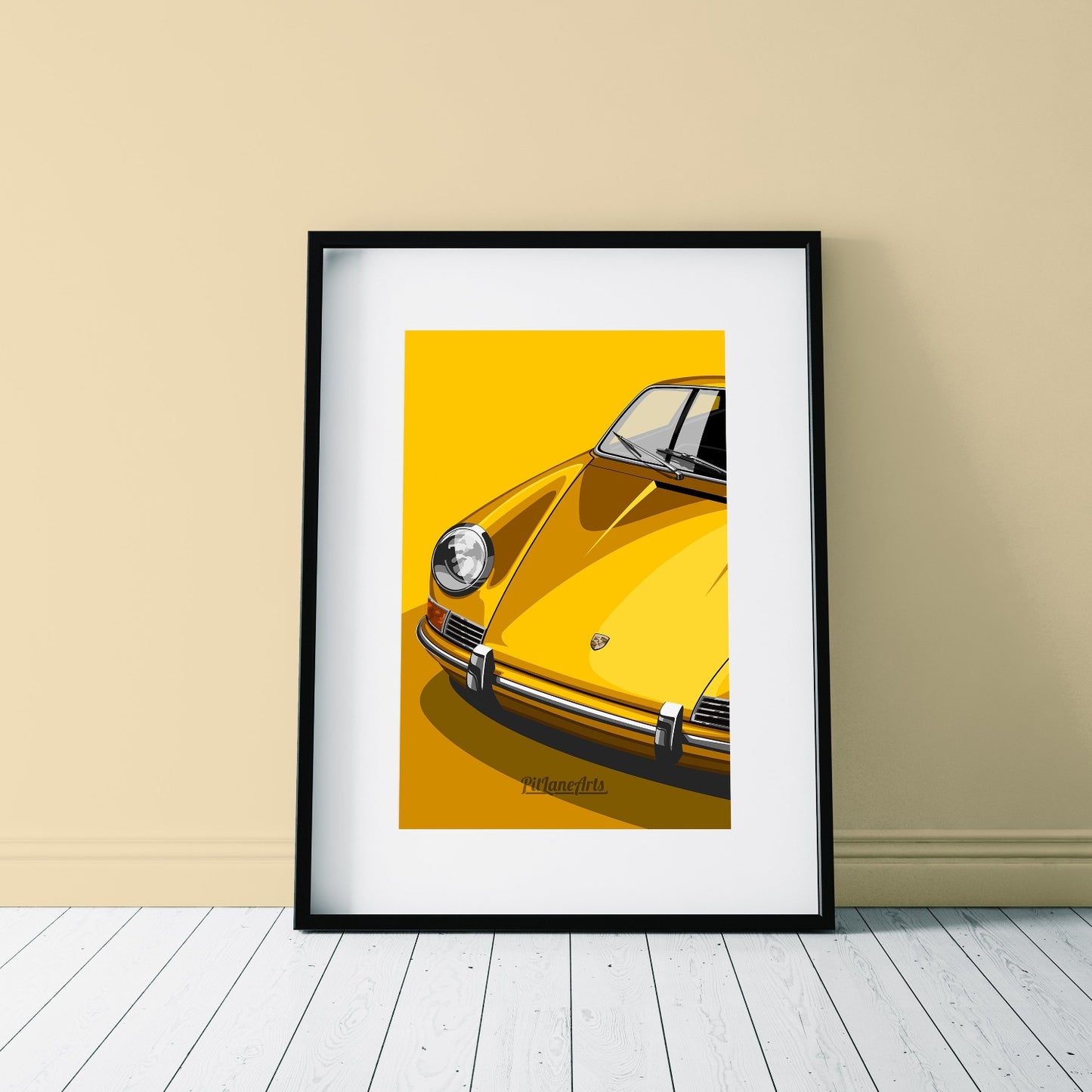 1st generation yellow porsche 911 print framed