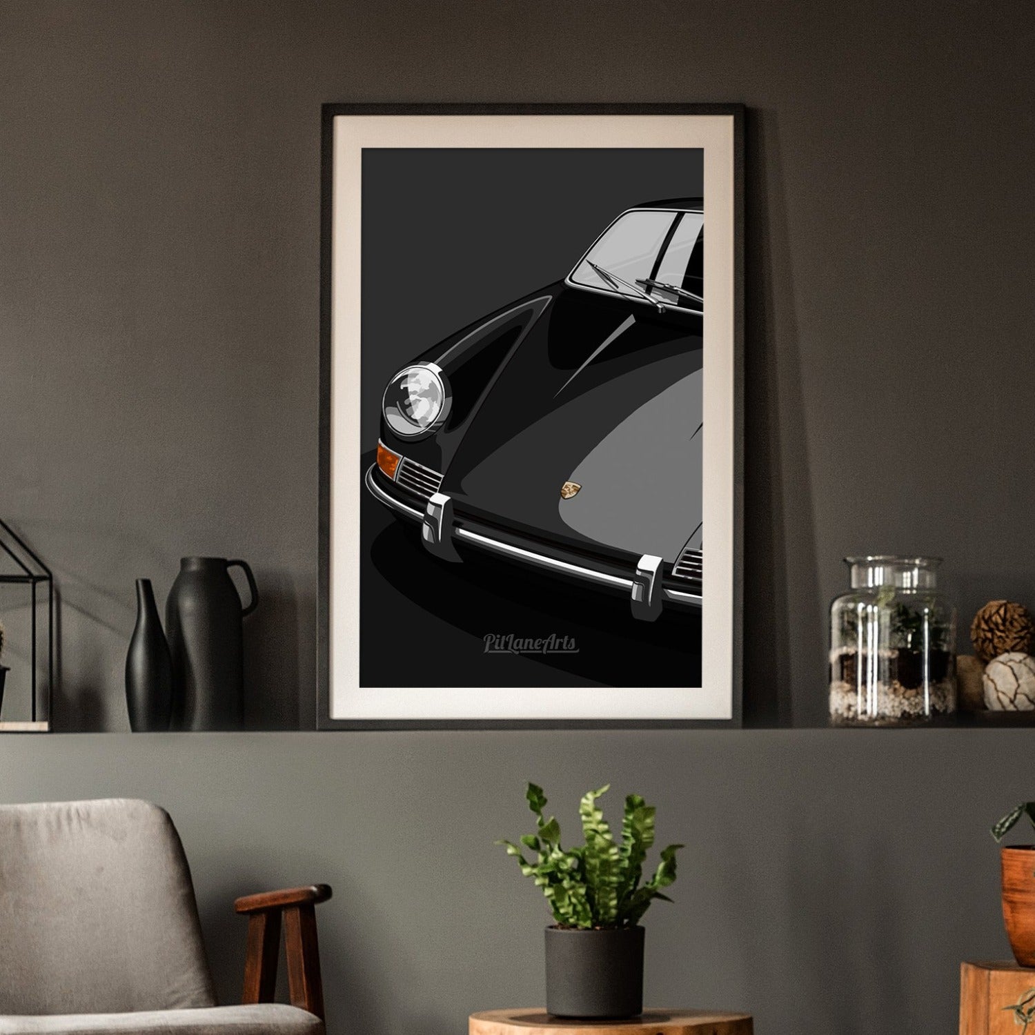 classic porsche 911 framed print black