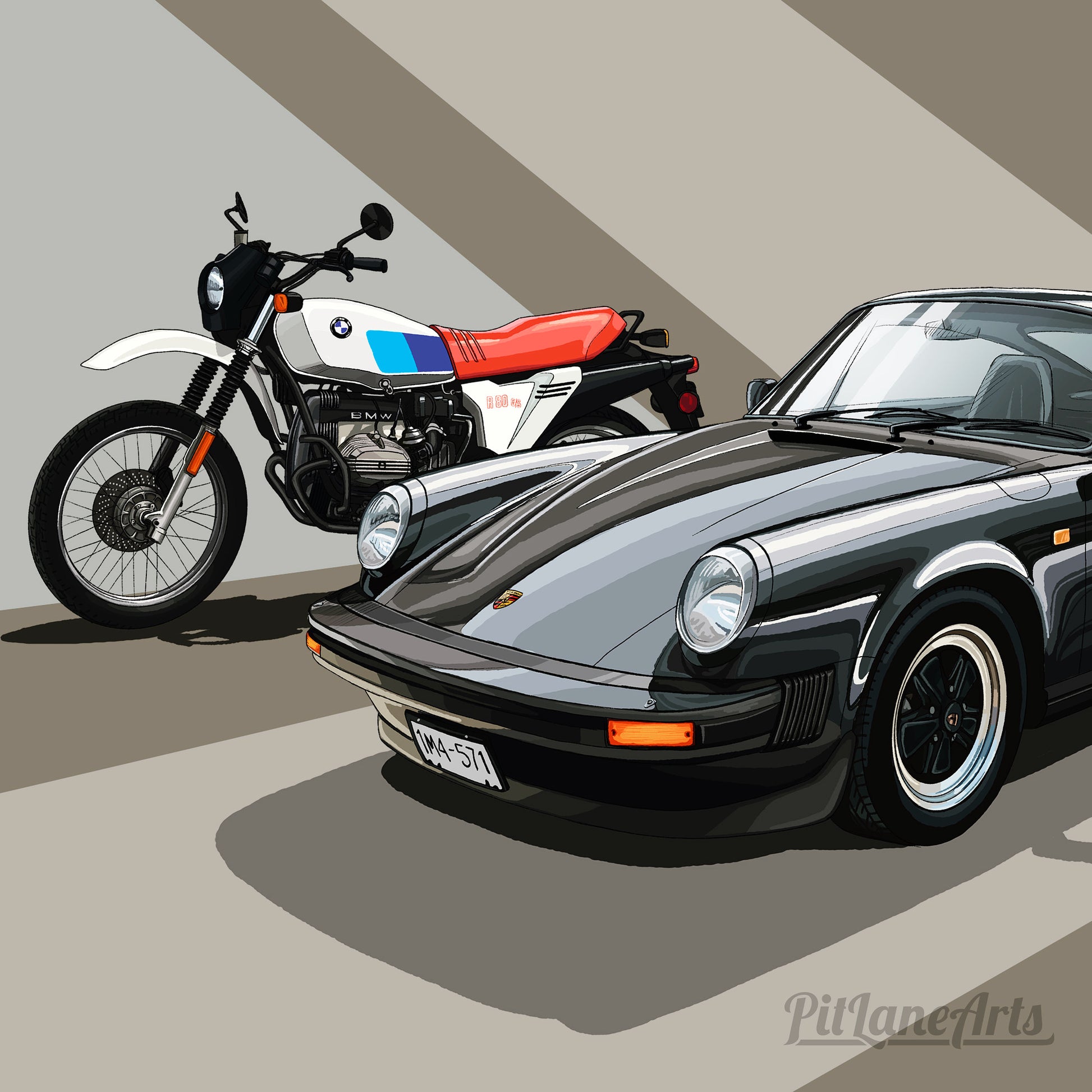 porsche & bmw gs custom drawing