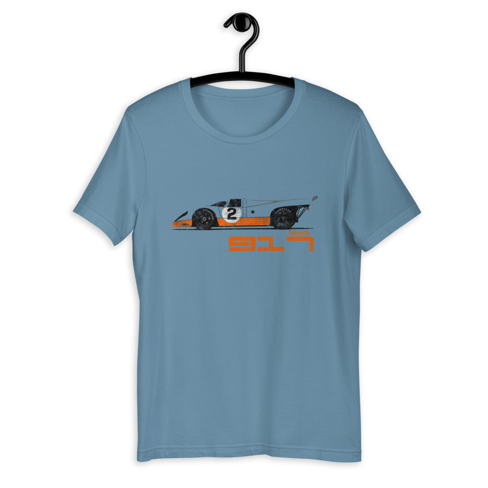 light blue 917 Le Mans Race Car T-shirt - PitLaneArts
