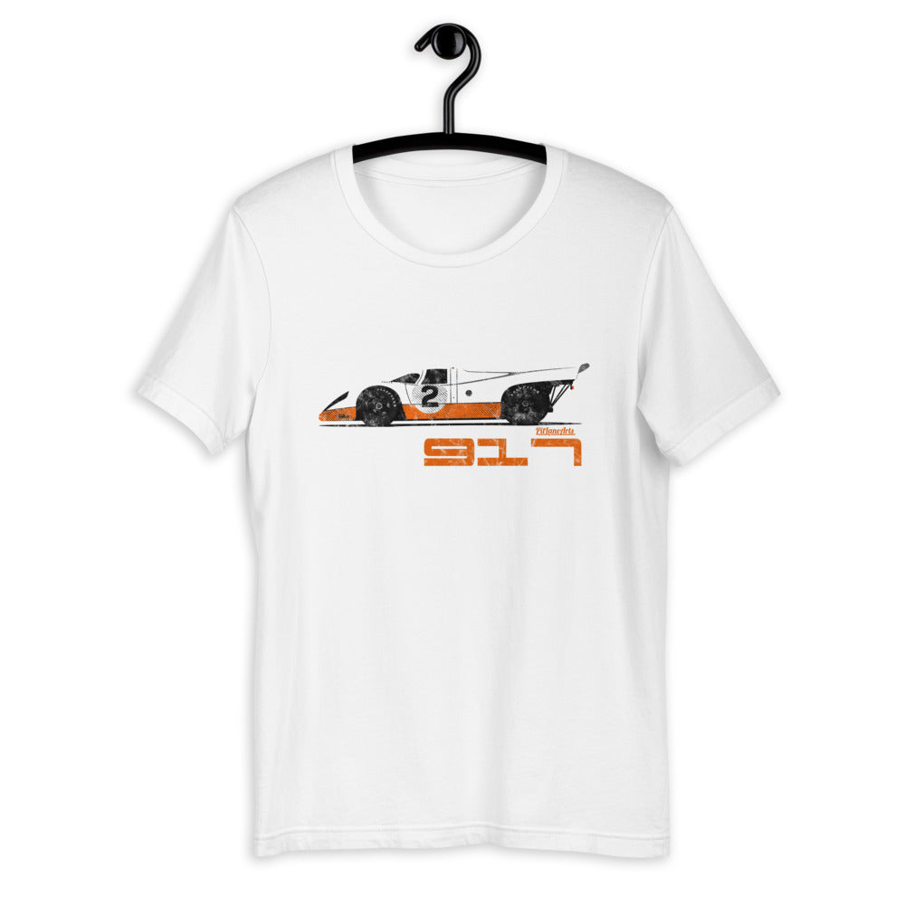 White 917 Le Mans Race Car T-shirt - PitLaneArts