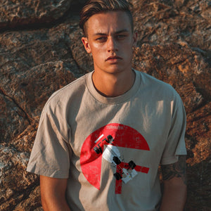 Boy wearing a grey Ayrton Senna Race car T-shirt - PitLaneArts